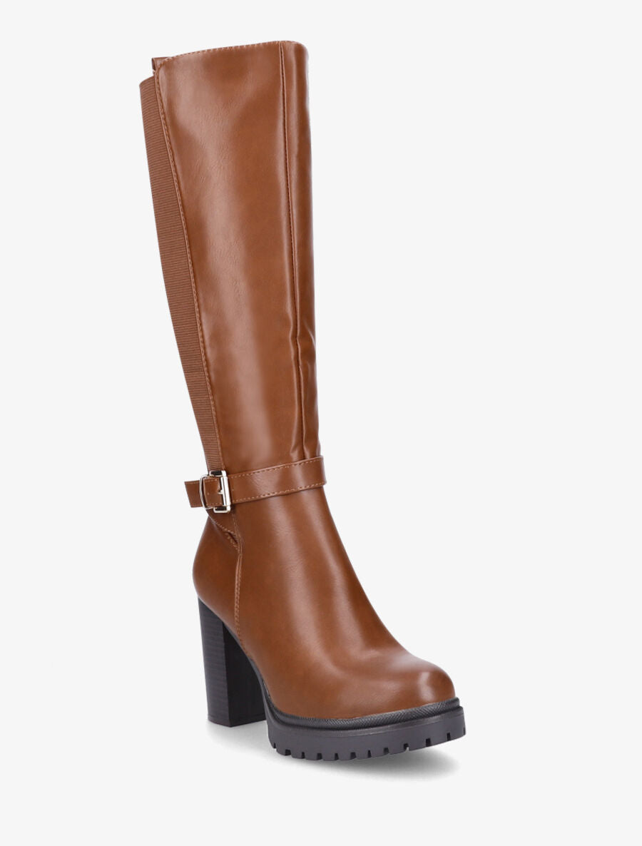 Bottes élastiquées à talon haut et plateforme - Camel - 2