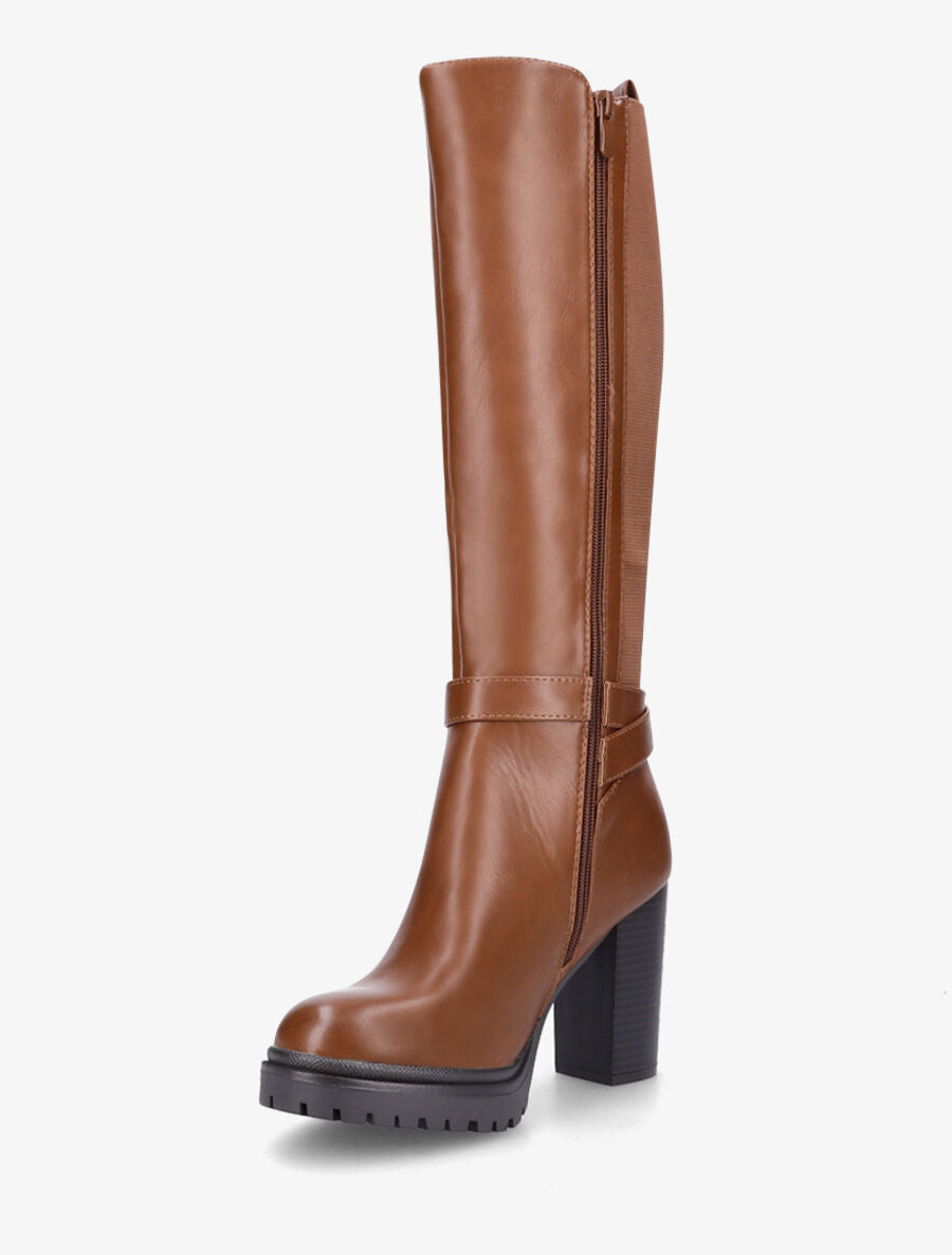Bottes élastiquées à talon haut et plateforme - Camel - 3