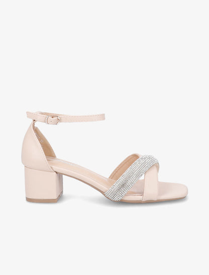 Sandales croisées à strass - Beige - 1