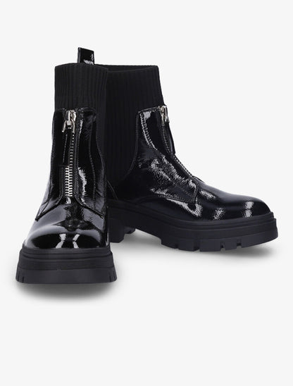 Boots chaussettes et simili vernis à zip - Noir - 1