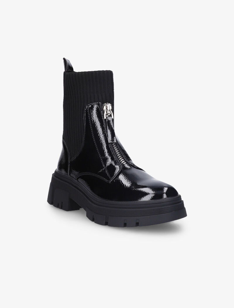 Boots chaussettes et simili vernis à zip - Noir - 3