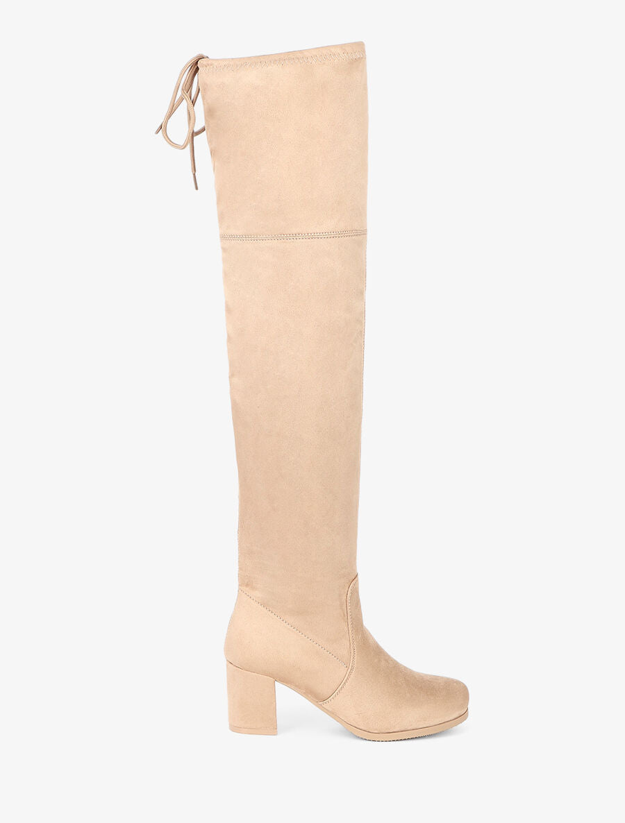 Cuissardes en suédine à talon - Beige - 5