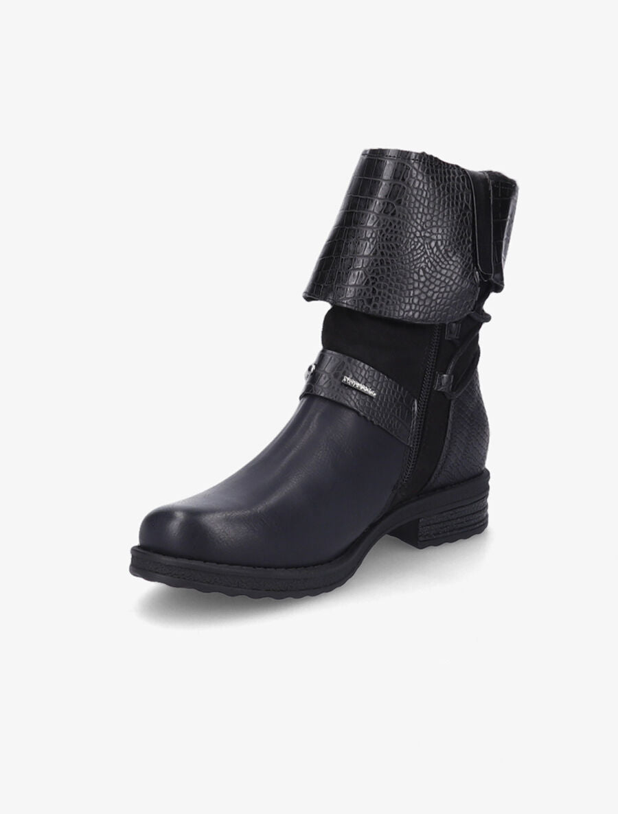Bottines à revers effet croco - Noir - 3
