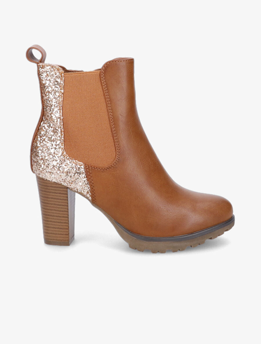 Bottines à talon et paillettes - Camel - 1