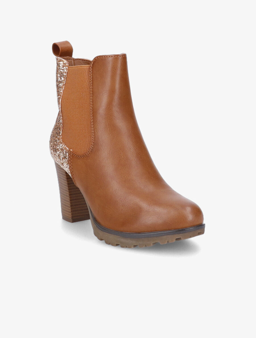 Bottines à talon et paillettes - Camel - 2