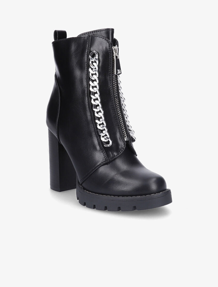 Bottines à talon et chaînes - Noir - 2