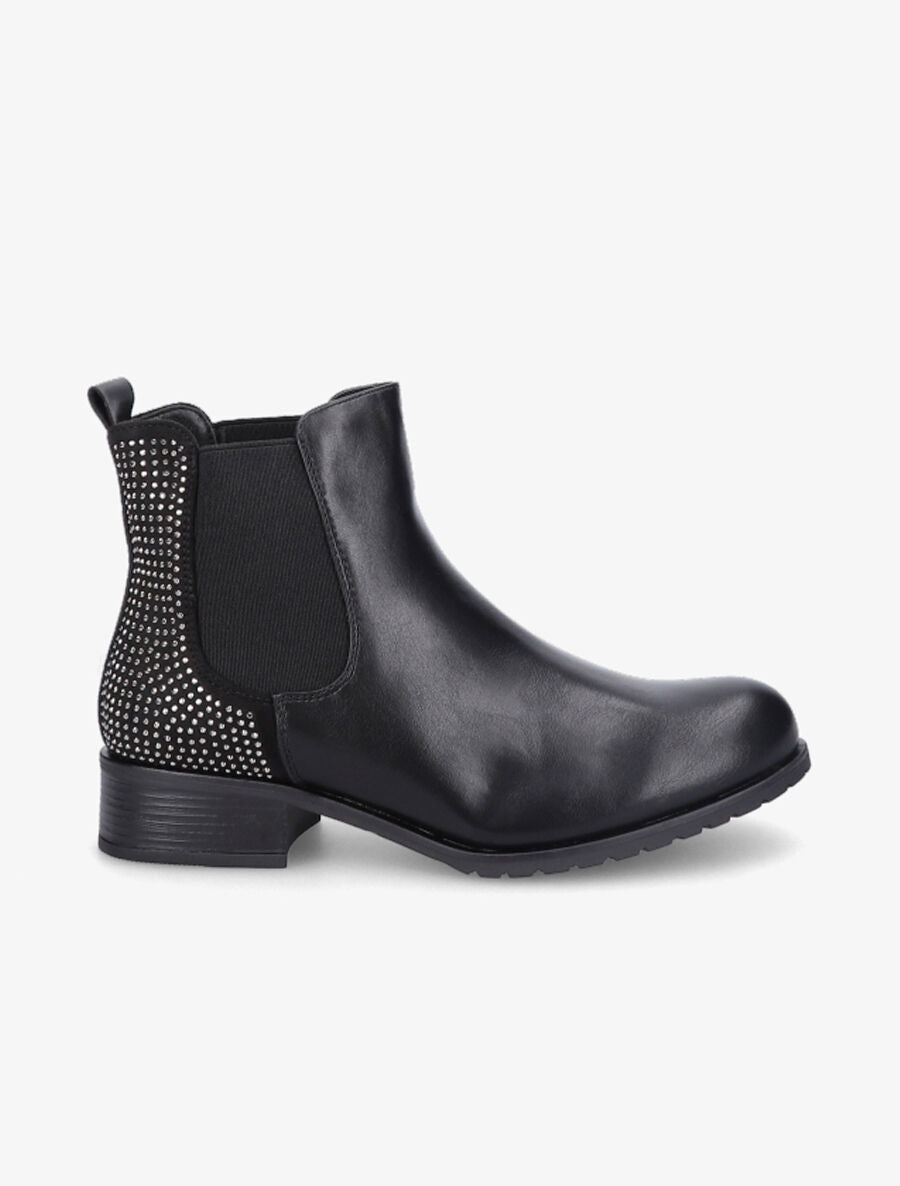 Chelsea boots en simili à contrefort à strass - Noir - 1