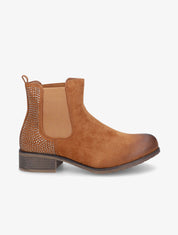 Chelsea boots en suédine à contrefort à strass - Camel - 5