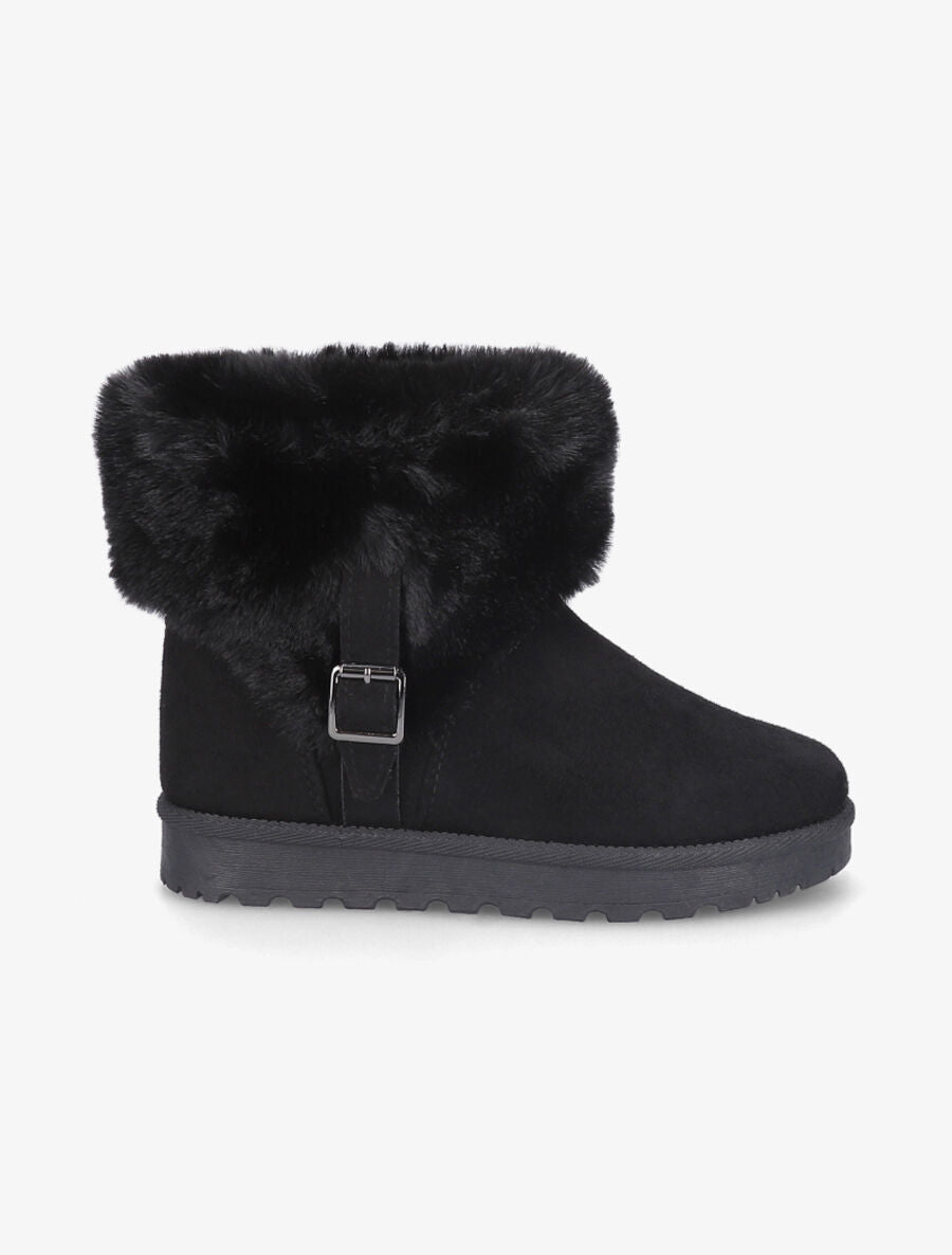 Boots en suédine à fourrure et boucle - Noir - 1