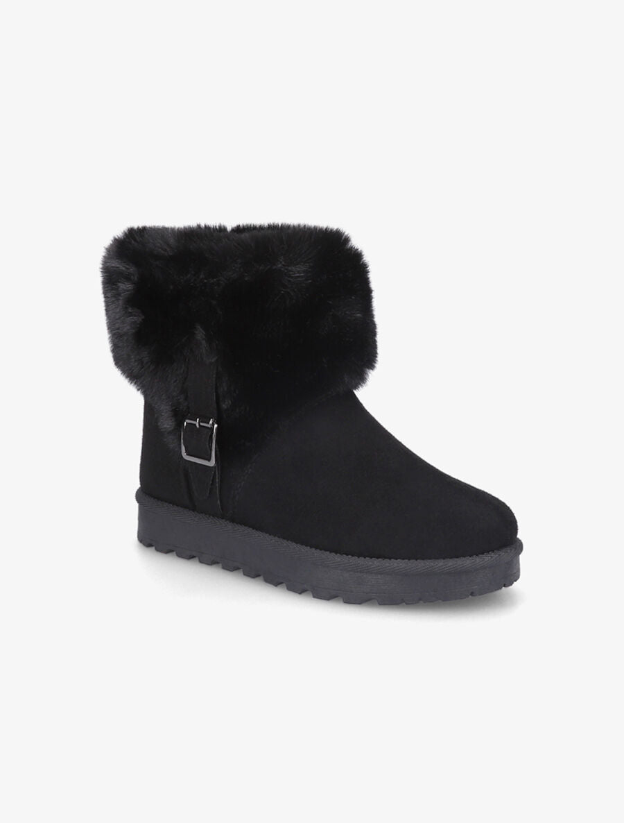 Boots en suédine à fourrure et boucle - Noir - 2