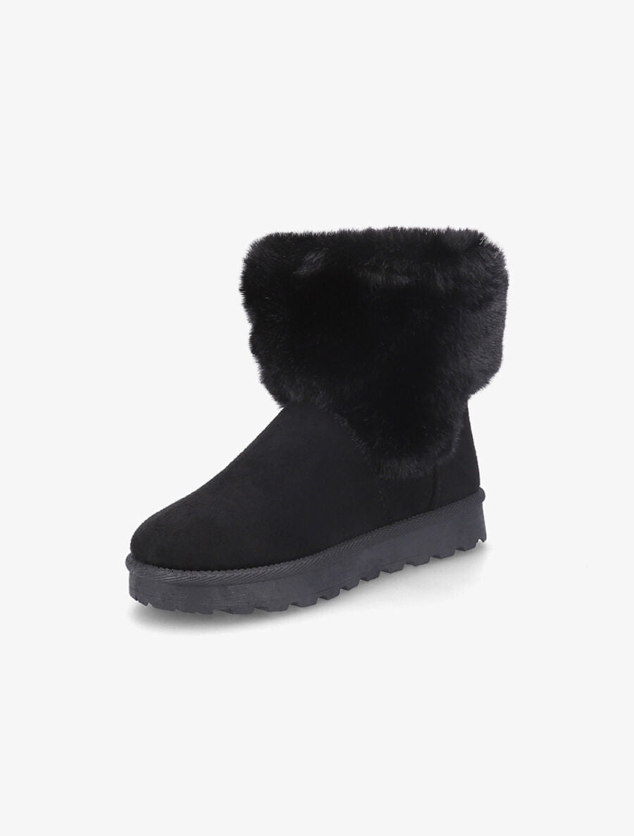 Boots en suédine à fourrure et boucle - Noir - 3