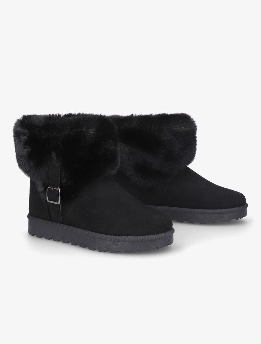 Boots en suédine à fourrure et boucle - Noir - 4