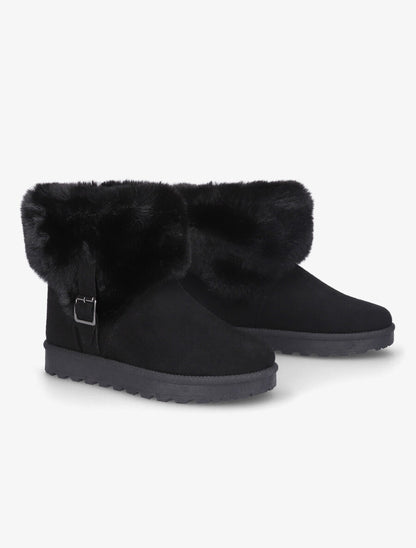 Boots en suédine à fourrure et boucle - Noir - 4