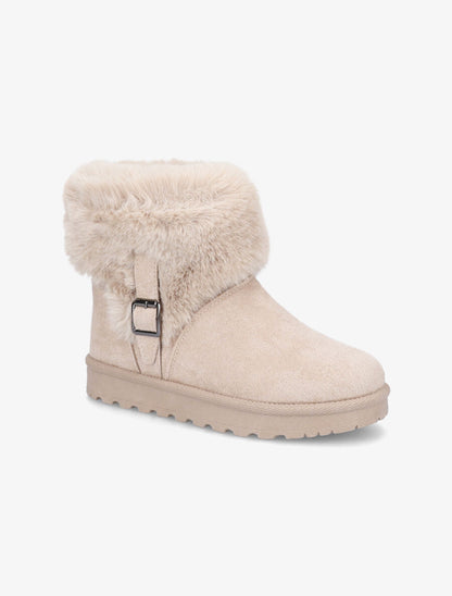 Boots en suédine à fourrure et boucle - Beige - 2