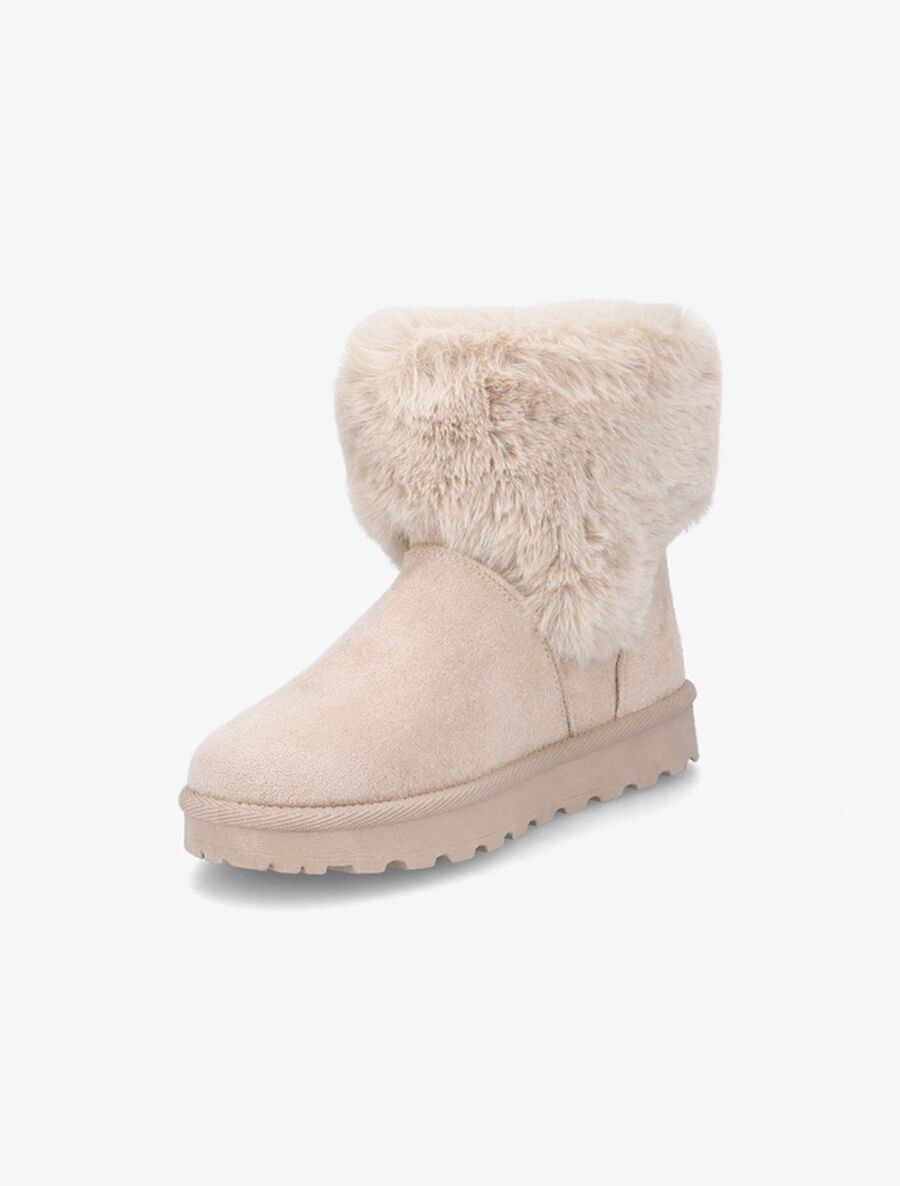 Boots en suédine à fourrure et boucle - Beige - 3