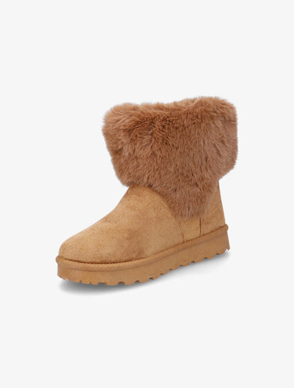 Boots en suédine à fourrure et boucle - Camel - 3