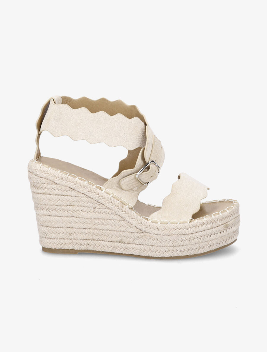 Compensées en suédine et semelle en raphia - Beige - 1