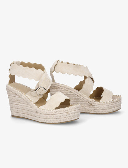 Compensées en suédine et semelle en raphia - Beige - 4