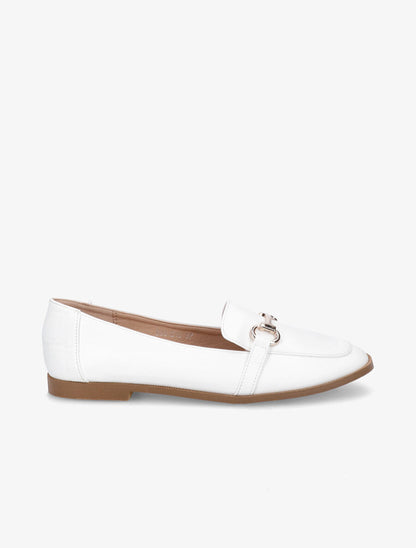 Mocassins à boucle en simili - Blanc - 1