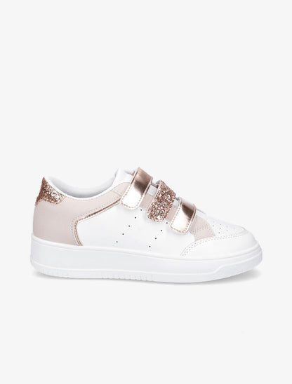 Baskets à scratch et paillettes - Beige/blanc - 5