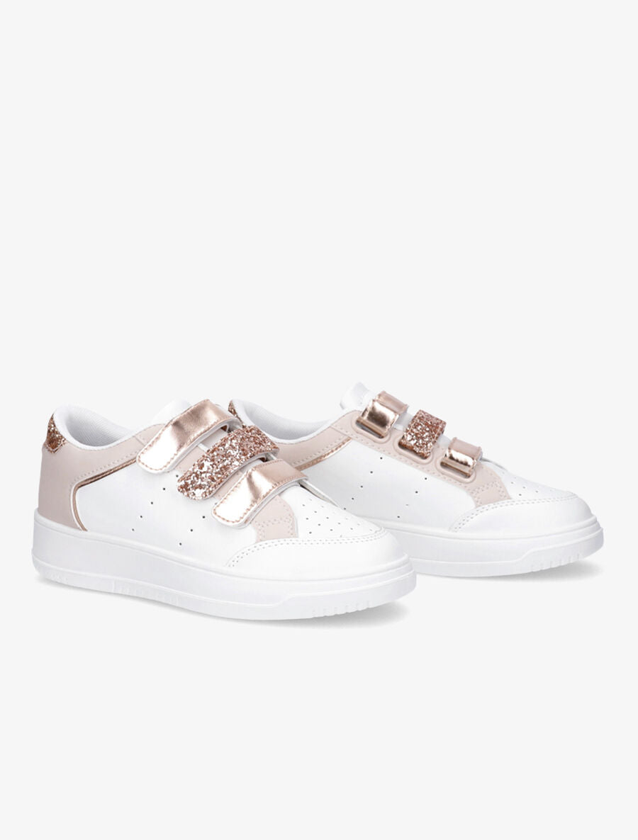 Baskets à scratch et paillettes - Beige/blanc - 4