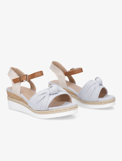 Sandales à noeud et talon compensé tressé - Bleu gris - 4