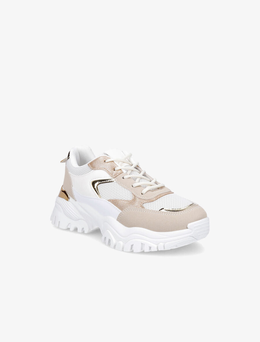 Sneakers à contrefort contrastant et détail métallique - Beige - 2
