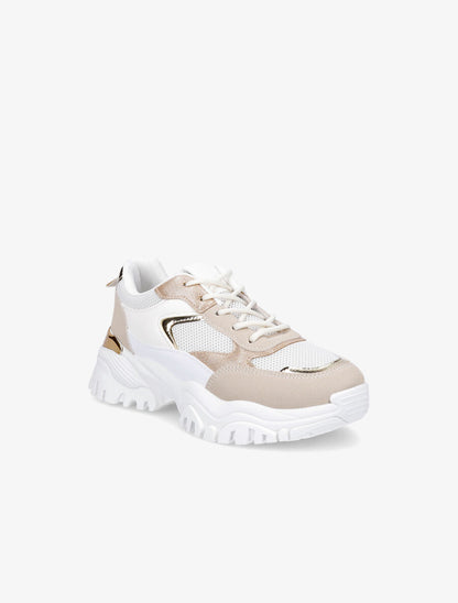 Sneakers à contrefort contrastant et détail métallique - Beige - 2