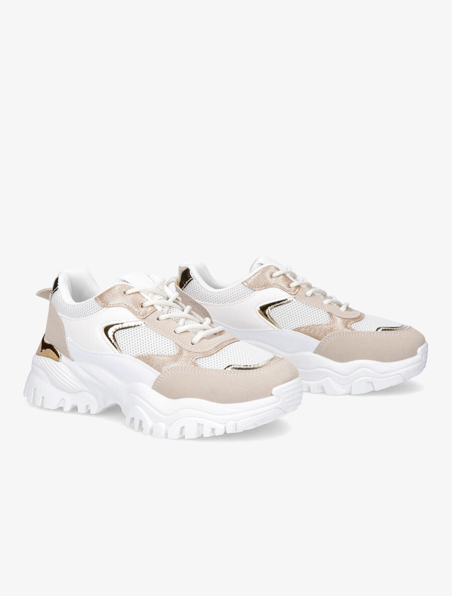 Sneakers à contrefort contrastant et détail métallique - Beige - 4