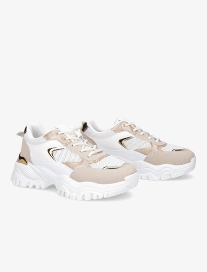 Sneakers à contrefort contrastant et détail métallique - Beige - 4