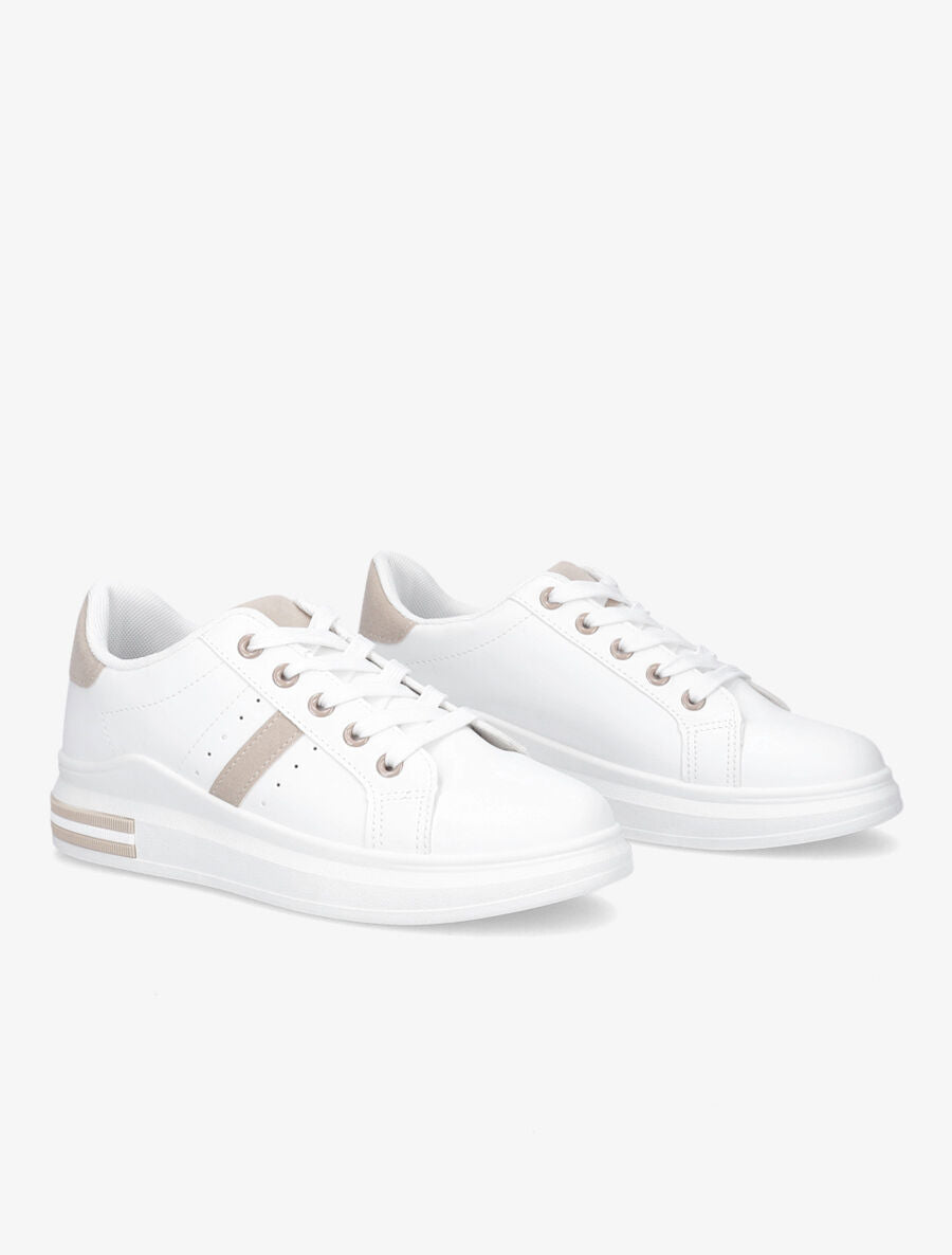 Baskets classiques en simili - Blanc/beige - 4