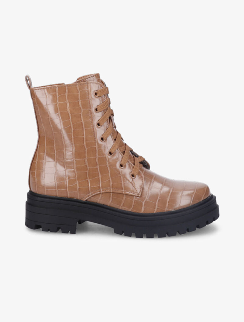 Bottines à lacets effet croco - Camel - 2