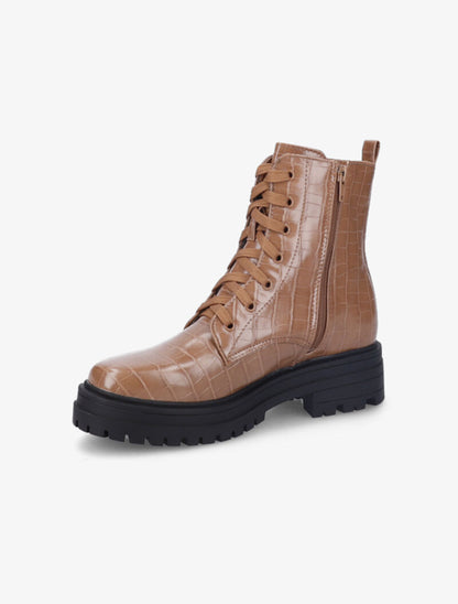 Bottines à lacets effet croco - Camel - 4