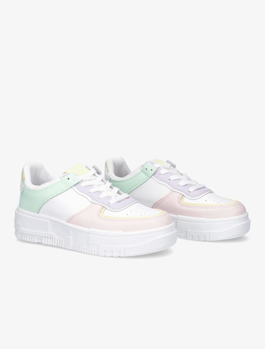 Sneakers à plateforme et couleurs contrastantes - Rose - 4