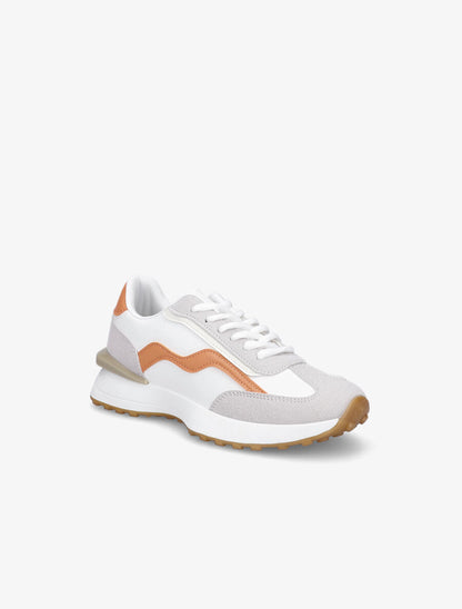 Running en simili et suédine - Blanc/orange - 2