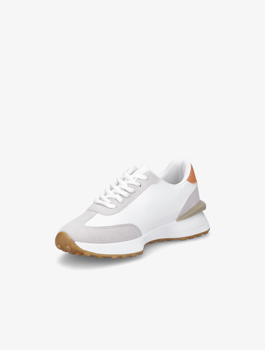 Running en simili et suédine - Blanc/orange - 3