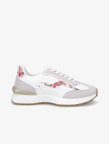 Running en simili et suédine imprimé fleuri - Blanc/rose - 1