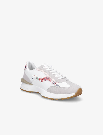 Running en simili et suédine imprimé fleuri - Blanc/rose - 2