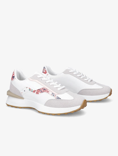 Running en simili et suédine imprimé fleuri - Blanc/rose - 4