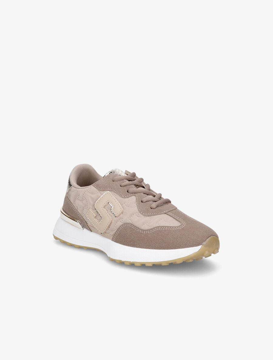 Running en suédine et tissu matelassé - Taupe - 2
