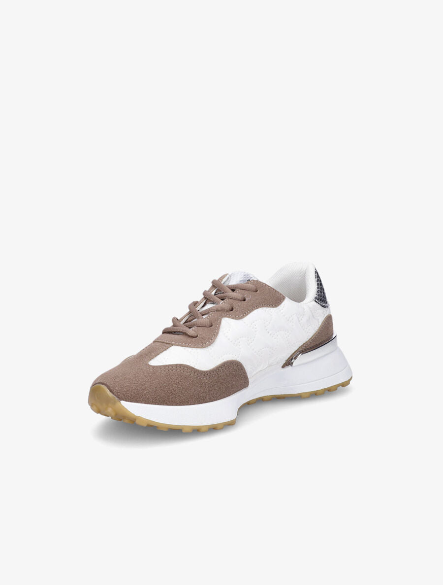 Running en suédine et tissu matelassé - Blanc/taupe - 3