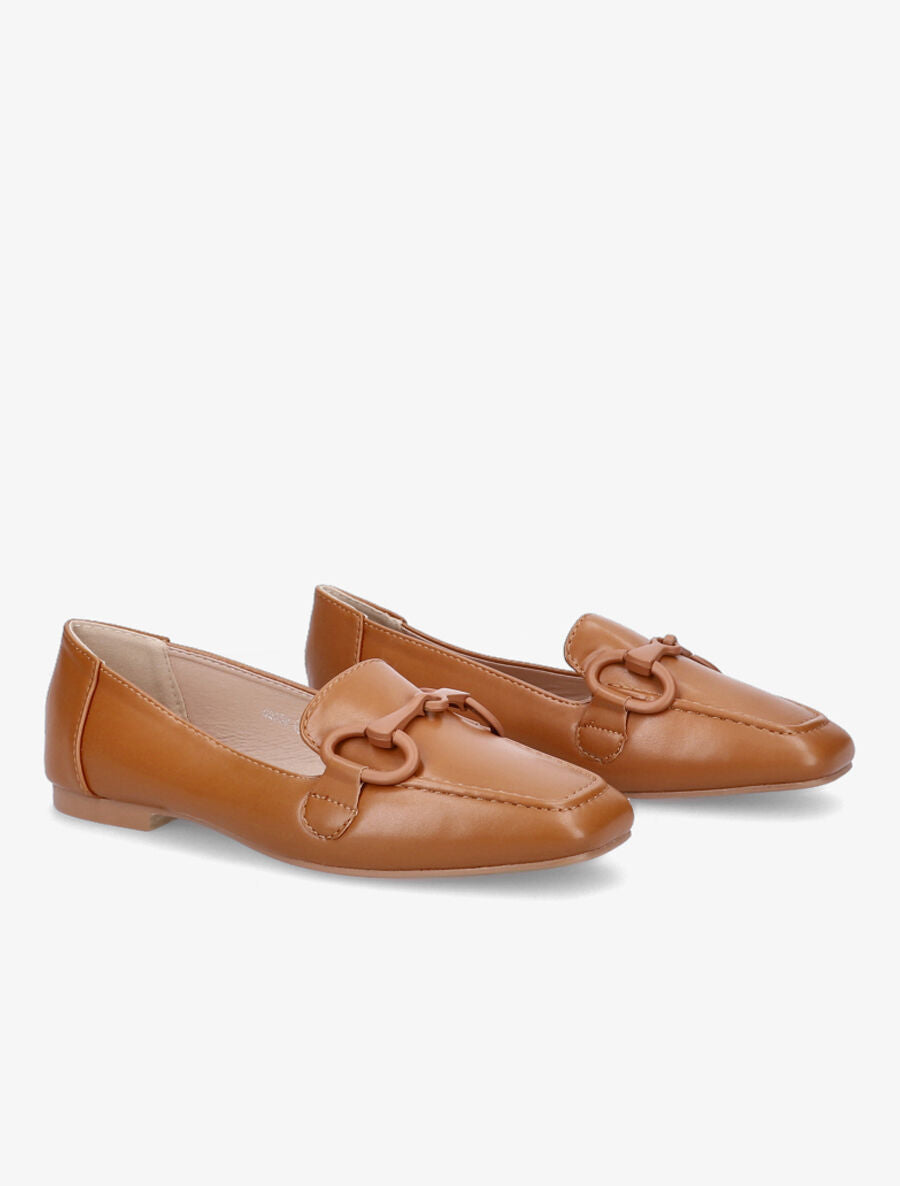 Mocassins à boucle en simili - Camel - 4