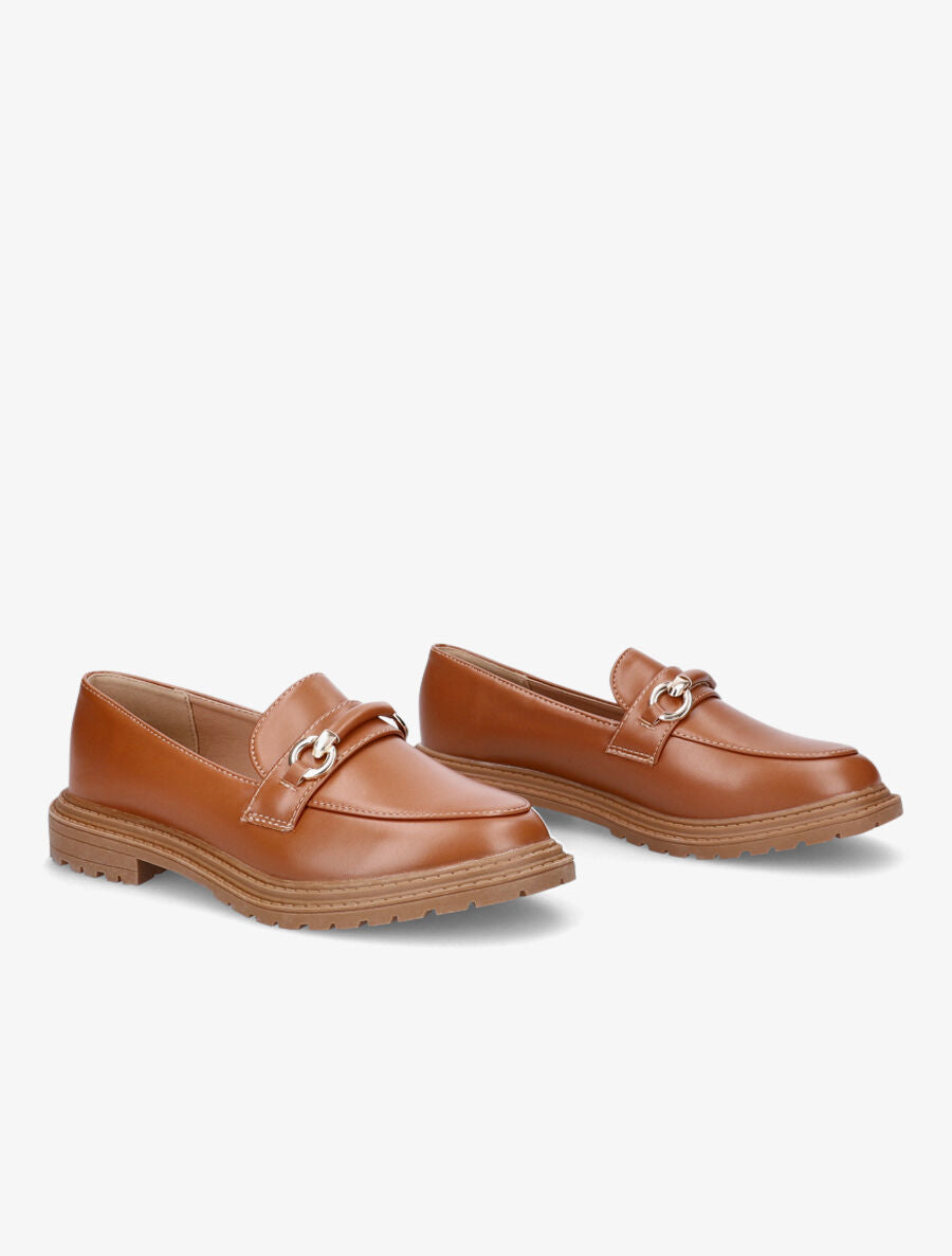 Mocassins à semelle crantée et boucle en simili - Camel - 4