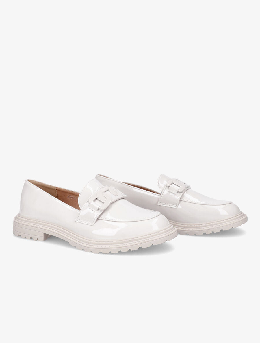 Mocassins vernis et boucle - Crème - 4