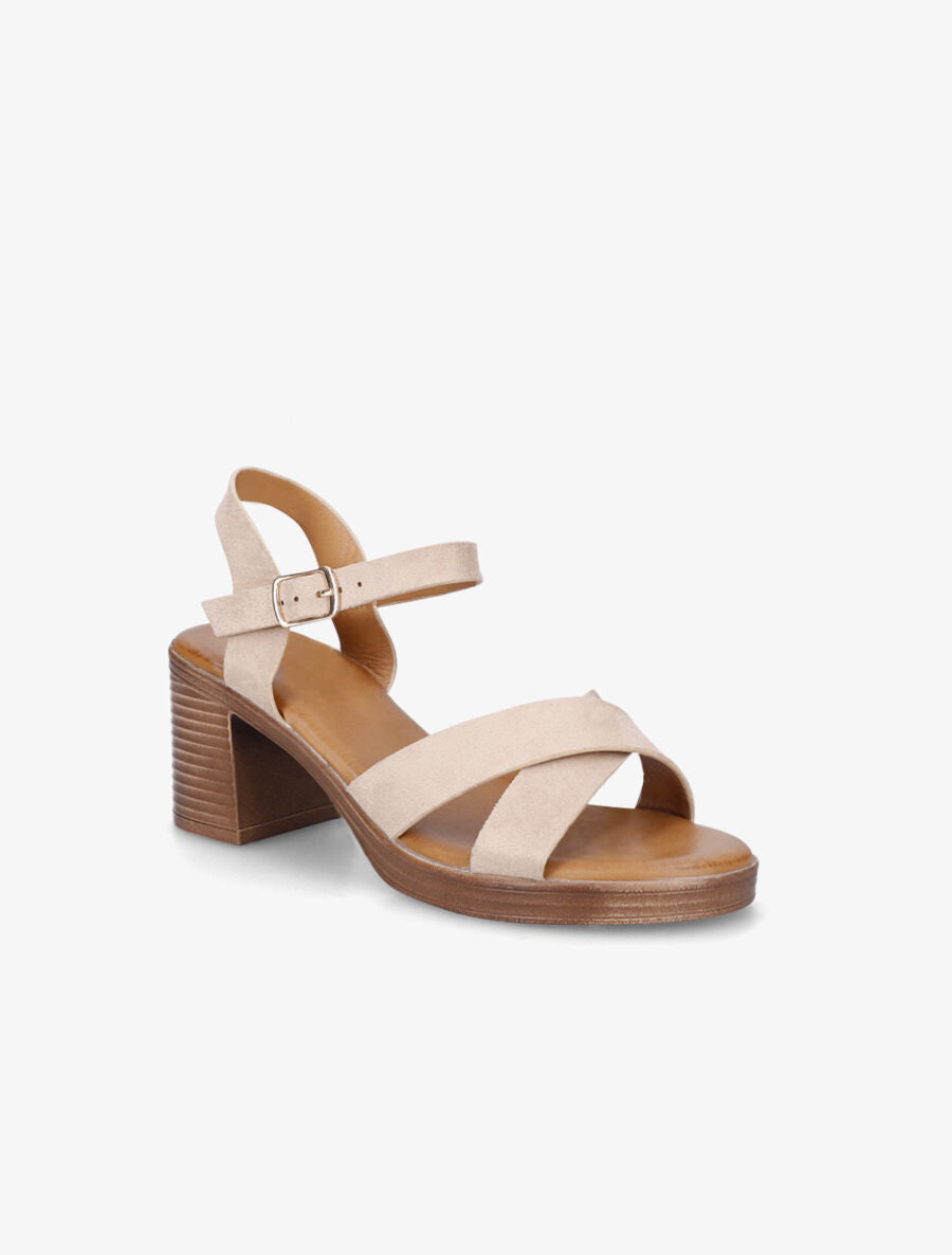 Sandales en suédine à talon bloc - Beige - 2