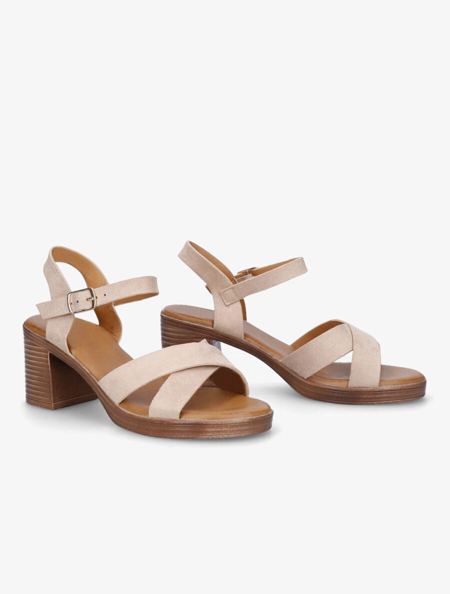 Sandales en suédine à talon bloc - Beige - 4