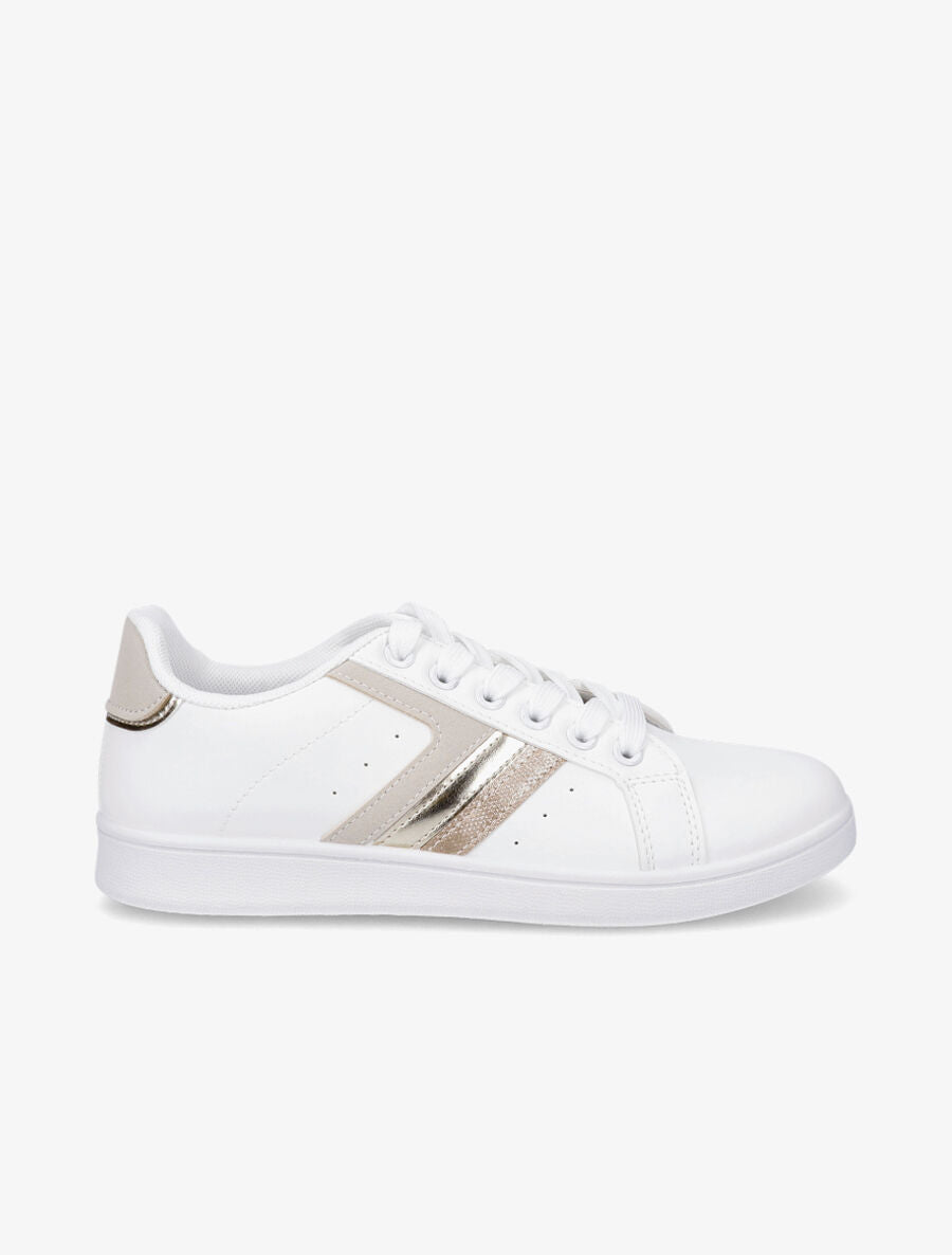 Tennis en simili à bandes fantaisies - Beige - 1