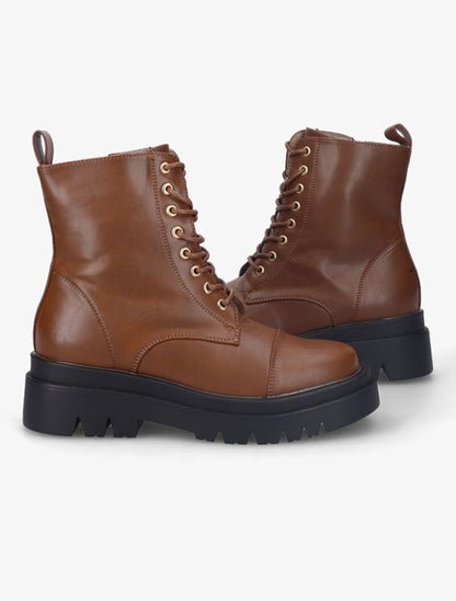 Bottines à lacets et semelles crantées - Camel - 4