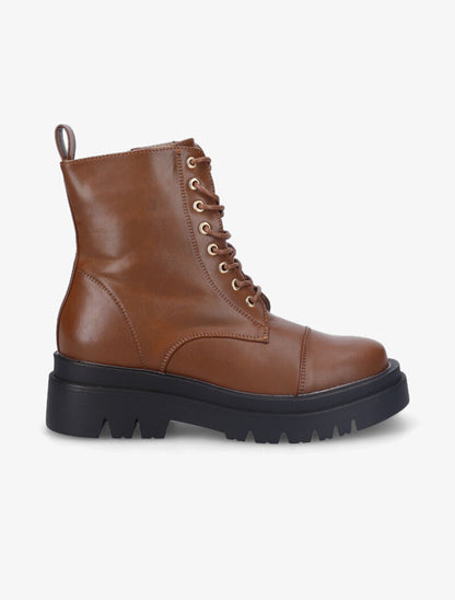 Bottines à lacets et semelles crantées - Camel - 1