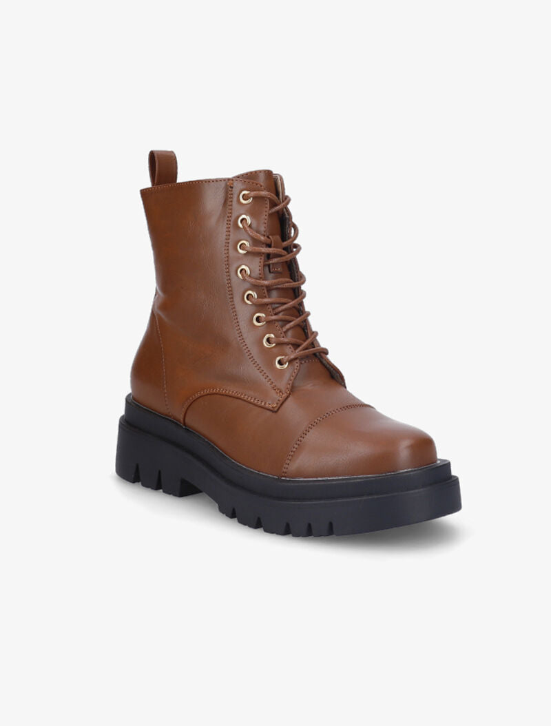 Bottines à lacets et semelles crantées - Camel - 2